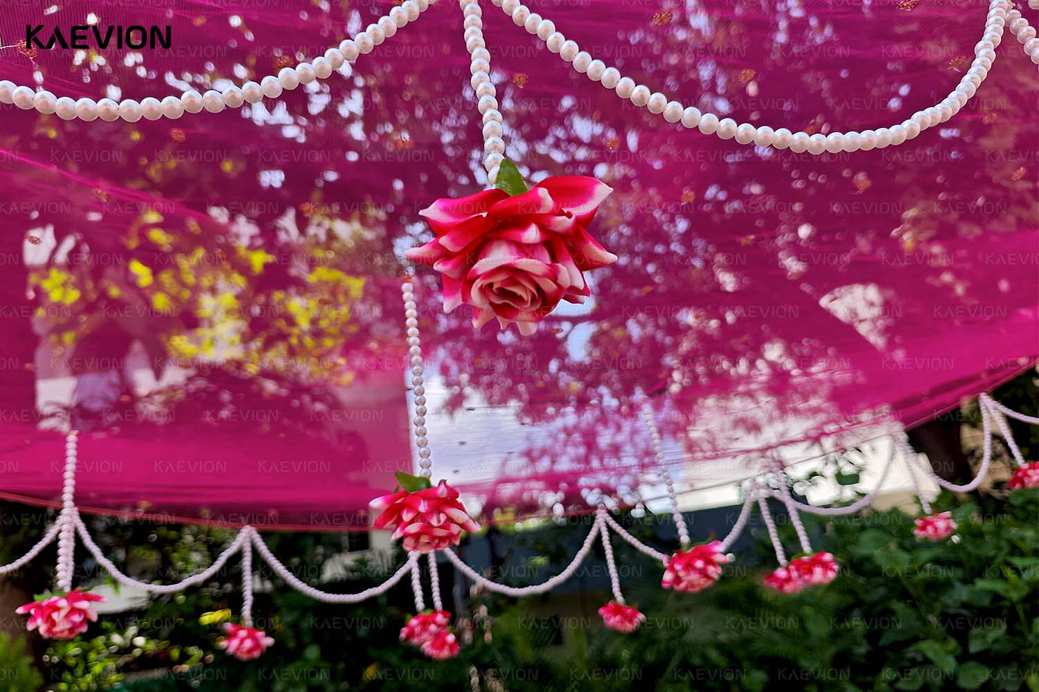 Kaevion Indian Bride Entry Canopy | Mandap Entry Chaddar | Flowers Chadar for Wedding Entry | Trending Decorations Garland Net Chadar