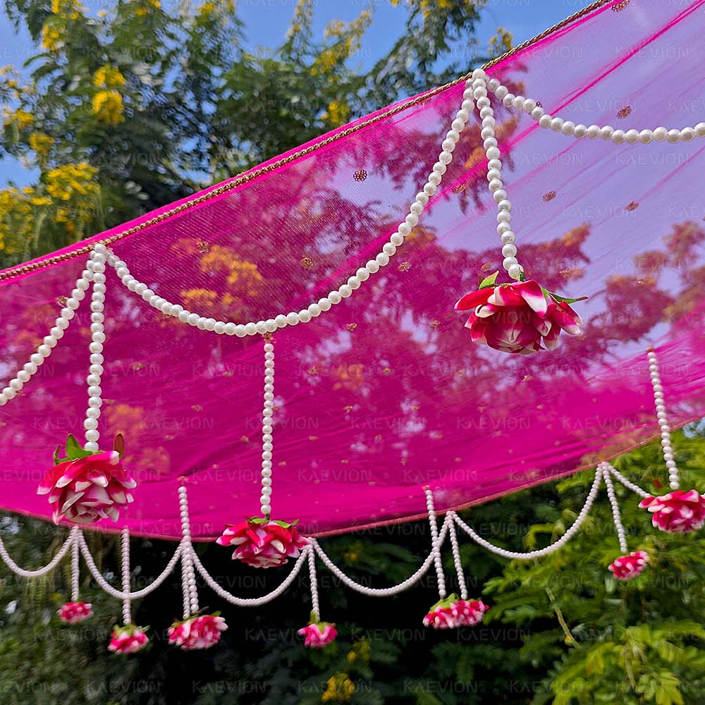 Kaevion Indian Bride Entry Canopy | Mandap Entry Chaddar | Flowers Chadar for Wedding Entry | Trending Decorations Garland Net Chadar