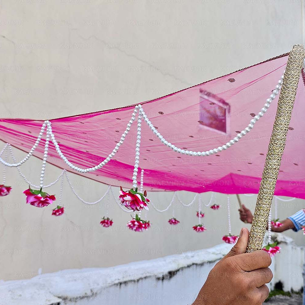 Kaevion Indian Bride Entry Canopy | Mandap Entry Chaddar | Flowers Chadar for Wedding Entry | Trending Decorations Garland Net Chadar
