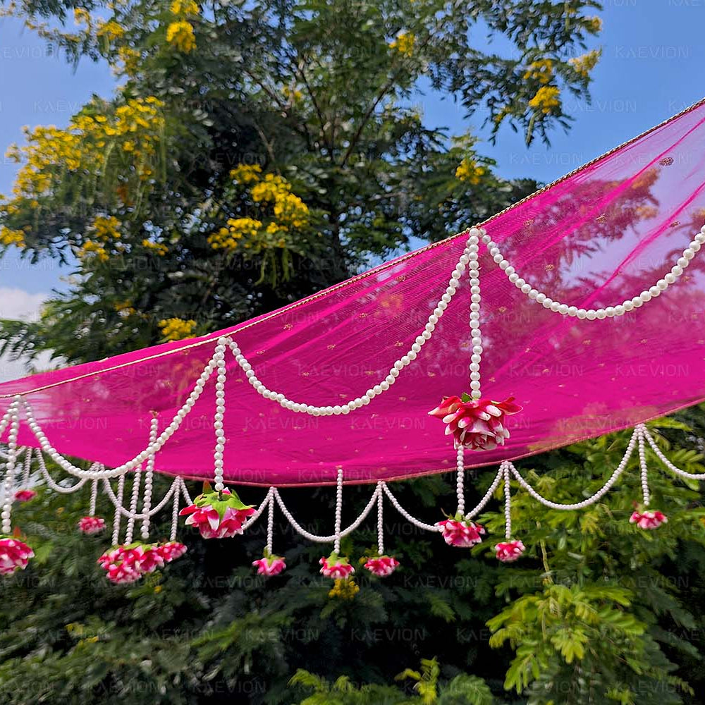 Kaevion Indian Bride Entry Canopy | Mandap Entry Chaddar | Flowers Chadar for Wedding Entry | Trending Decorations Garland Net Chadar