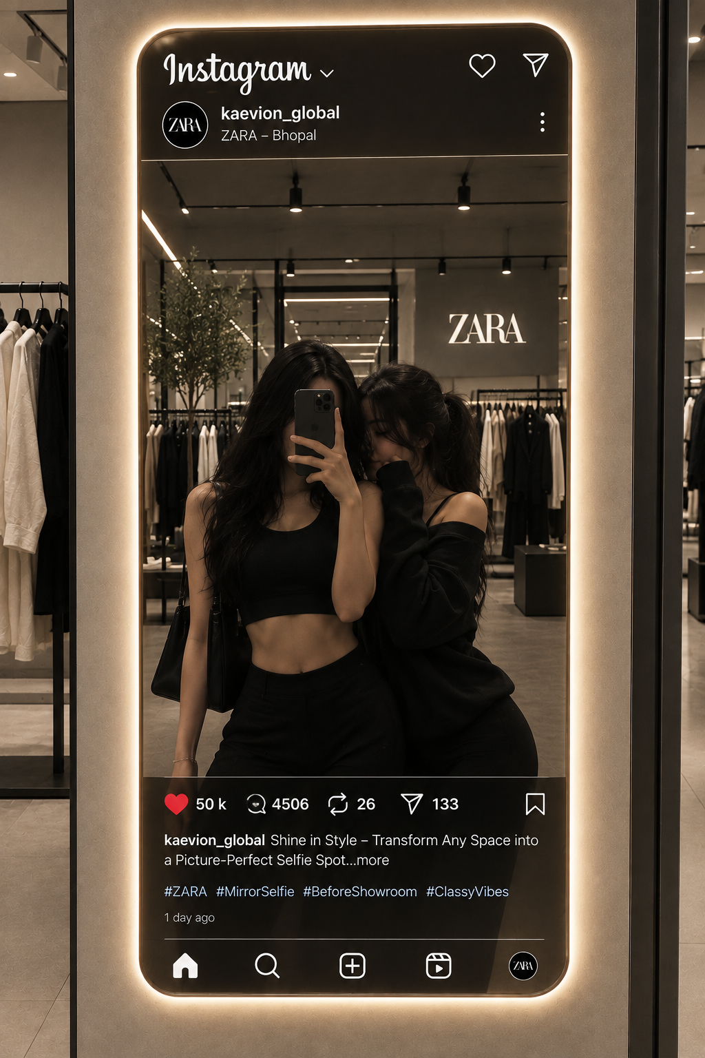 Kaevion® Personalized Instagram Selfie Mirror Social Media Interface Design Premium Backlit With Touch Sensor
