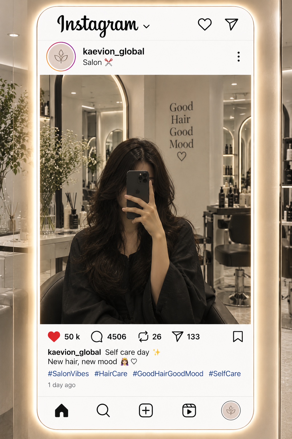 Kaevion® Personalized Instagram Selfie Mirror Social Media Interface Design Premium Backlit With Touch Sensor