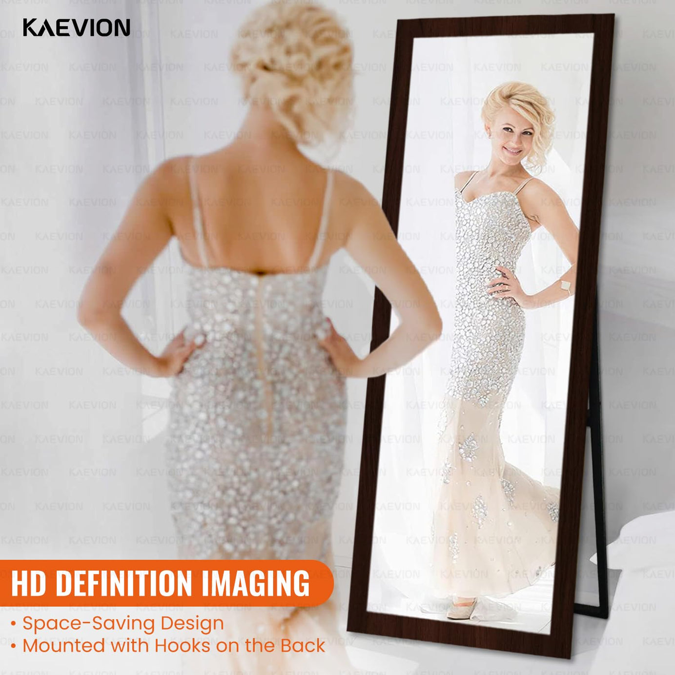 kaevion Cheval 5 Feet Full Length Mirror 5MM Glass | Floor Standing Long Size Mirror | Amazon Full-Length Mirror with Stand for Living Room, Bedroom, Dressing Room- Brown