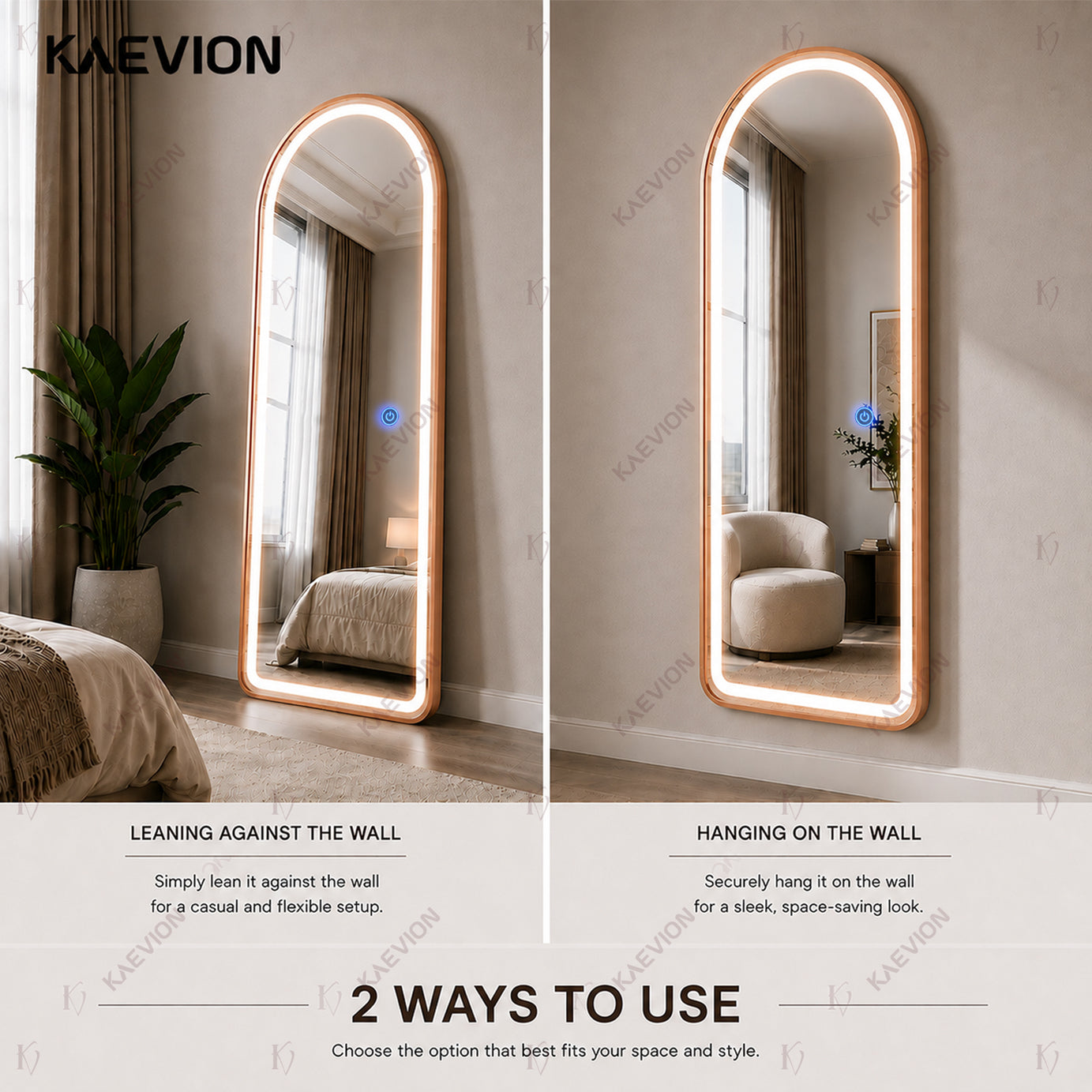 5 Feet 3 in 1 LED Lighted Arch Mirror, Rose Gold | Full Length, Wall-Hanging, Premium 5mm Thick Frame, Backlit Tall Arched Vanity Mirror