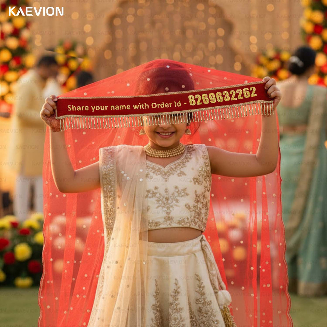 Kaevion Wedding Dupatta | Entry Dupatta with Text | Custom Name Dupatta for Children, Kid’s, 6-8 years Old Baby