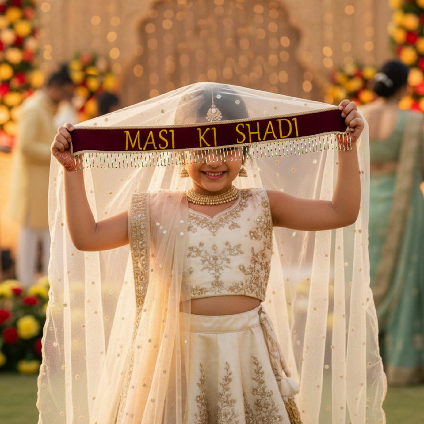 Kaevion Wedding Dupatta | Entry Dupatta with Text | Custom Name Dupatta for Children, Kid’s, 6-8 years Old Baby