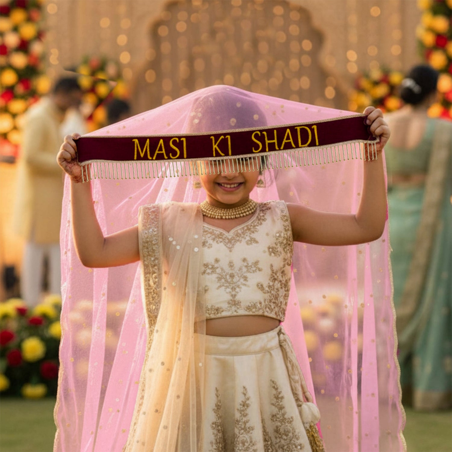 Kaevion Wedding Dupatta | Entry Dupatta with Text | Custom Name Dupatta for Children, Kid’s, 6-8 years Old Baby