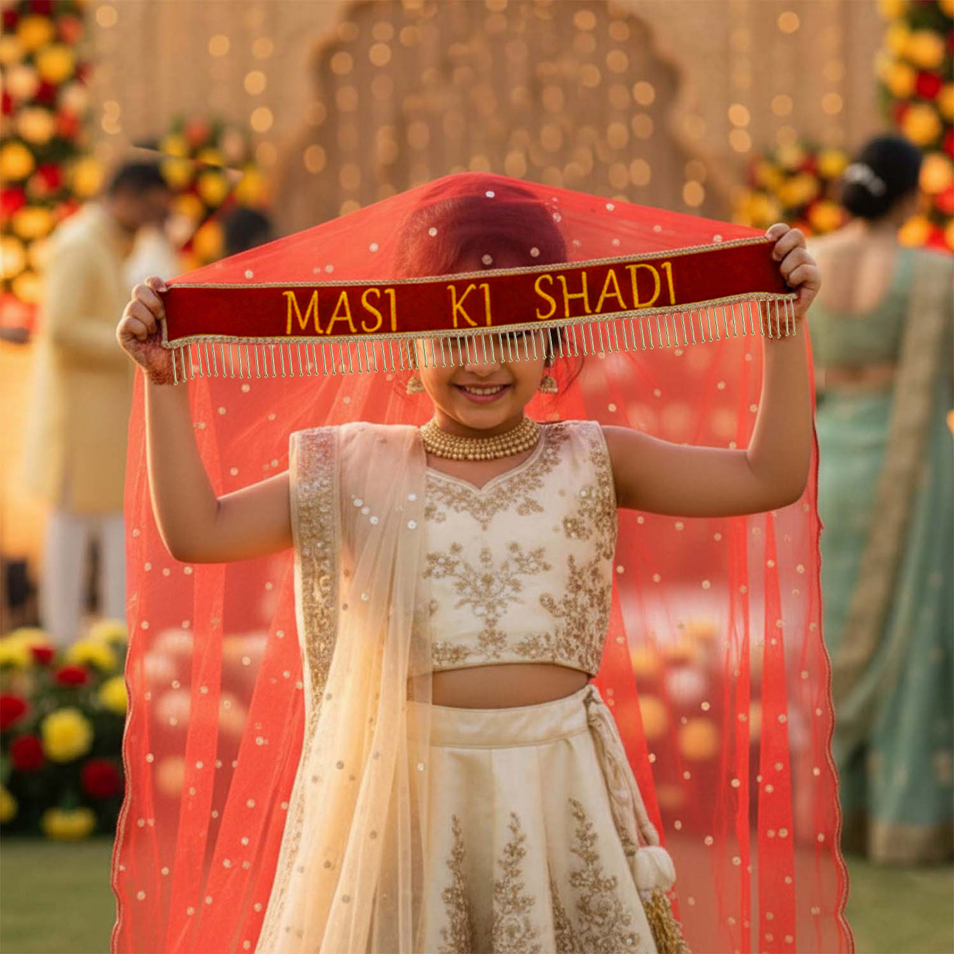 Kaevion Wedding Dupatta | Entry Dupatta with Text | Custom Name Dupatta for Children, Kid’s, 6-8 years Old Baby