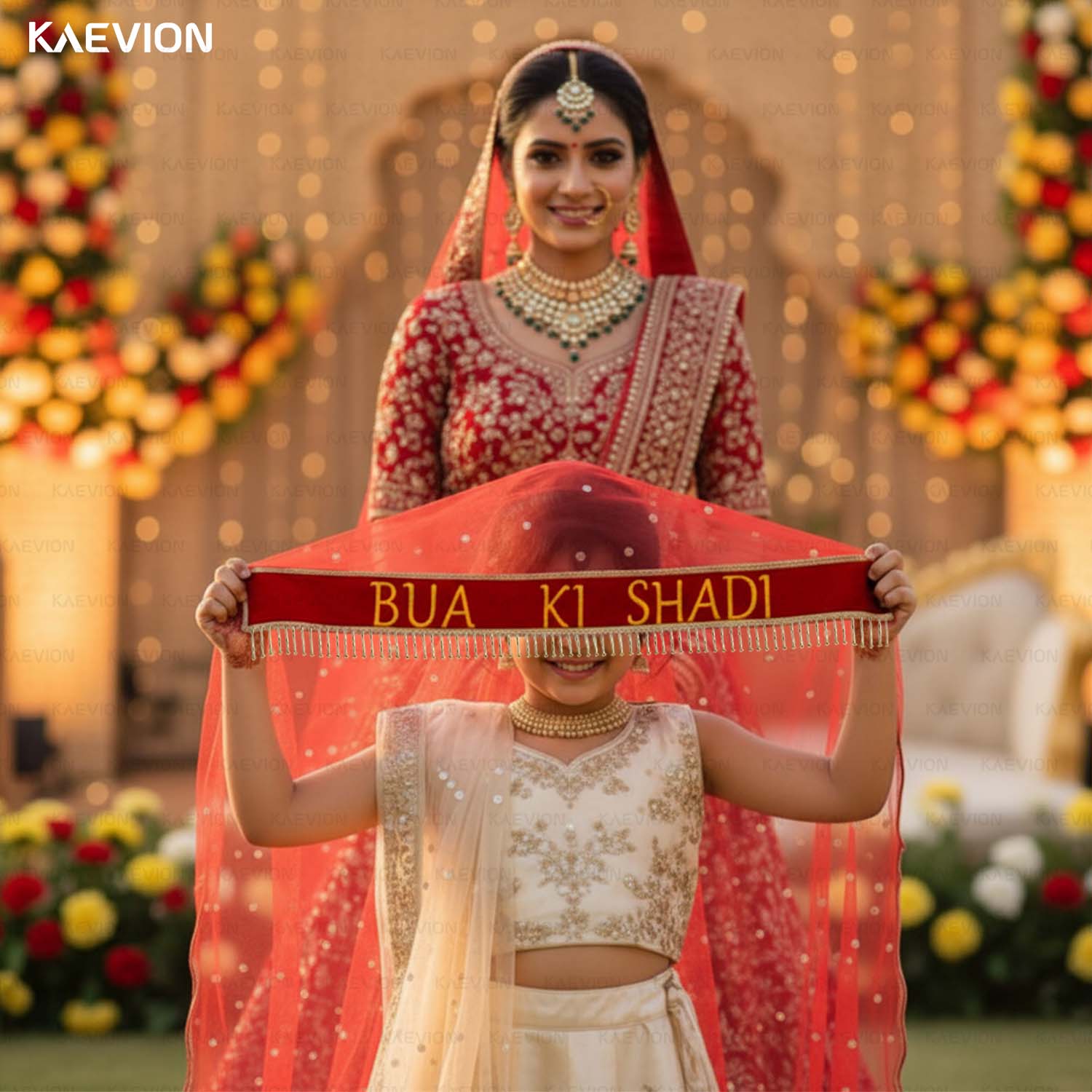 Kaevion Wedding Dupatta | Entry Dupatta with Text | Custom Name Dupatta for Children, Kid’s, 6-8 years Old Baby