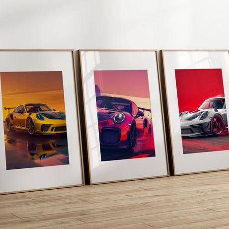 KAEVION Aesthetic Car Models Matte Wall Frame, Wall Art Paintings for Hallways, Framed Art Set of 3