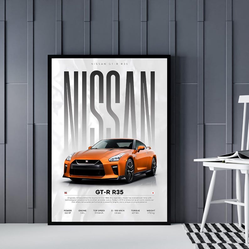 Kaevion Porsche 911 GT3 RS, GT-R R35, GT500, Matte Wall Poster Frames, Car Theme Frames, Hanging Aesthetic Poster for Home, Bedroom, Office