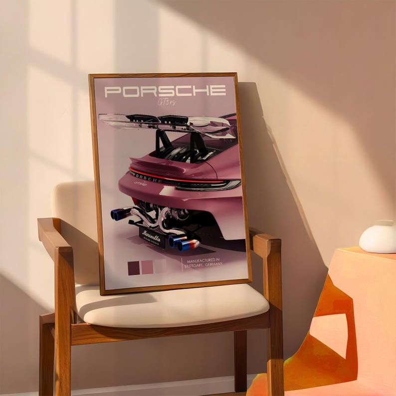 KAEVION Porsche Wall Frames | Matte Car Porsche Gift | Car Model Wall Art Decor | Framed Posters for Wall Decoration