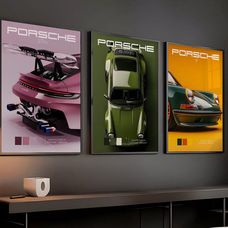 KAEVION Porsche Wall Frames | Matte Car Porsche Gift | Car Model Wall Art Decor | Framed Posters for Wall Decoration