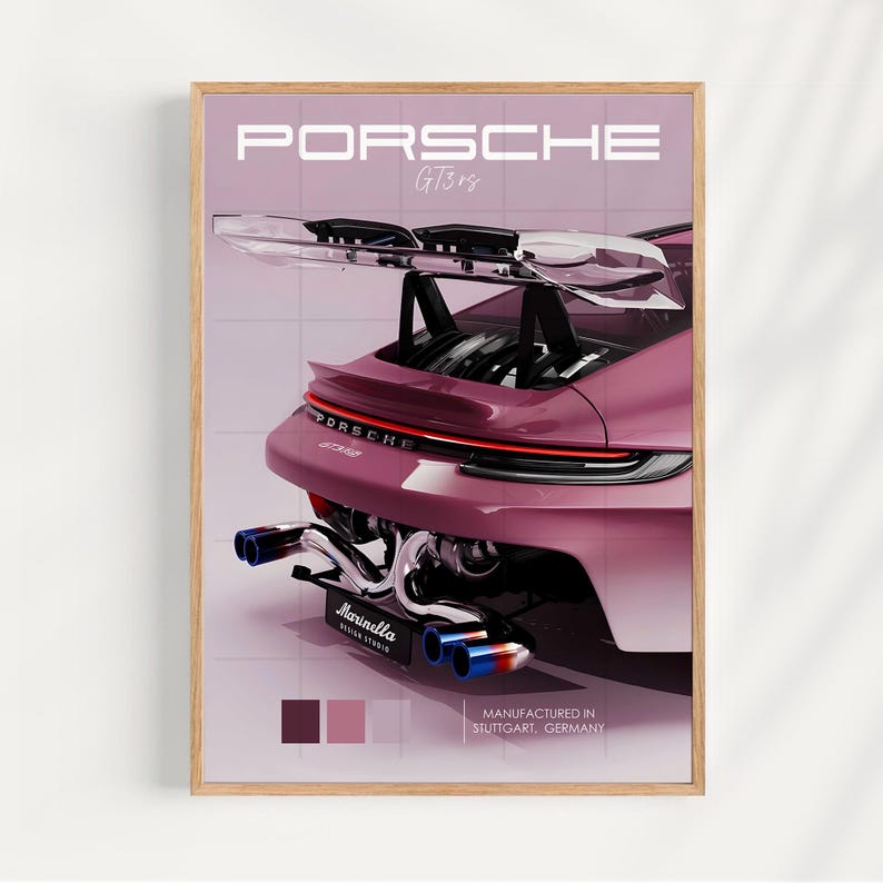 KAEVION Porsche Wall Frames | Matte Car Porsche Gift | Car Model Wall Art Decor | Framed Posters for Wall Decoration