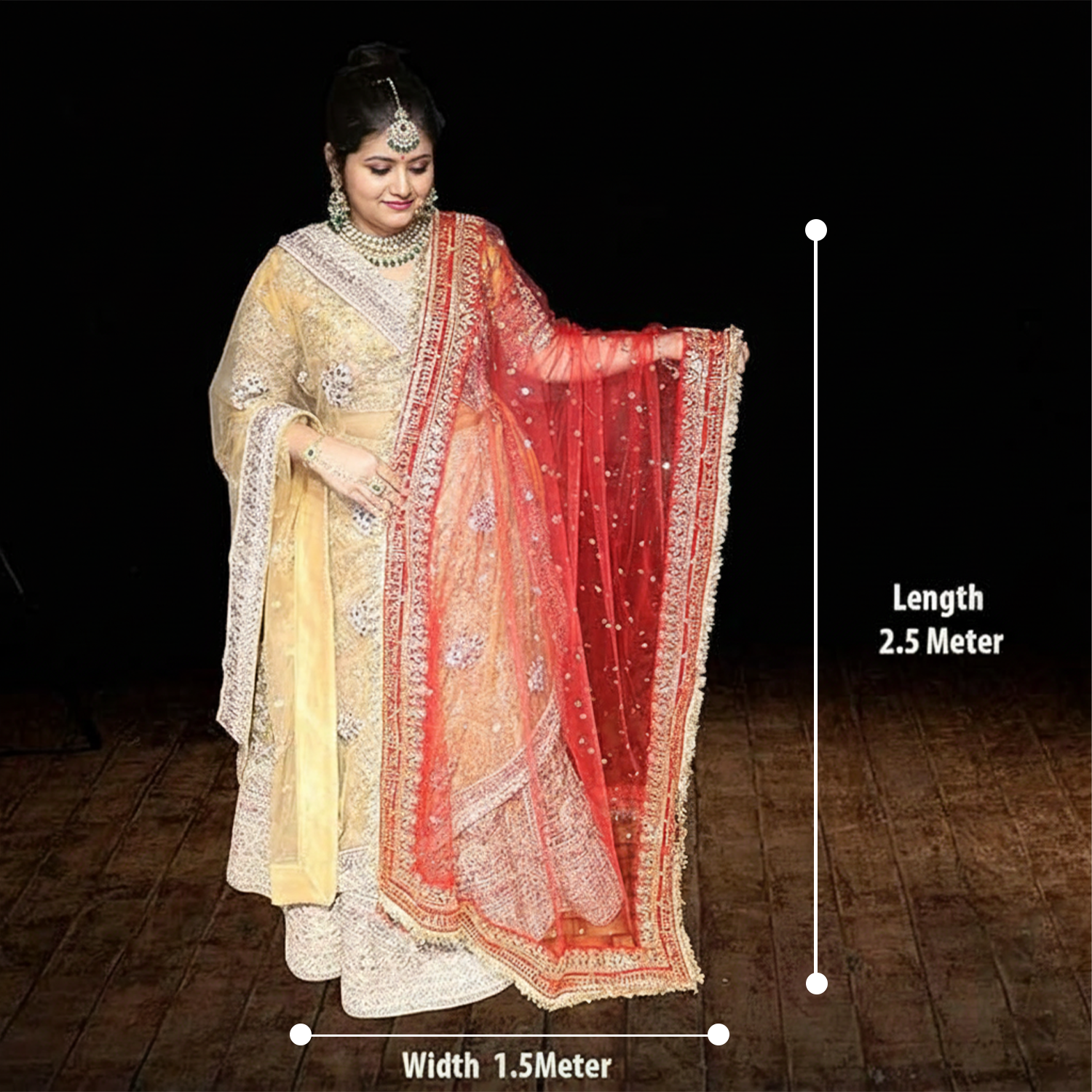 KAEVION  2.5 Meter Women Net Sequins Booti Bridal Dupatta With Sequins Kiran Frill | Trail Dulhan Entry Wedding Dupatta | Heavy Net Women Dupatta For Traditional Dresses, Saree, Lehenga | Contrast Chunni