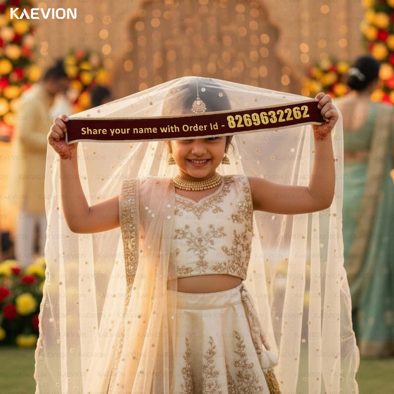 KAEVION Name Printed Wedding Dupatta | Trending Bride Odhni For Entry | Net Bridal Chunni with Kid’s Duppatta | Entry Look Dupatta for Dulhan