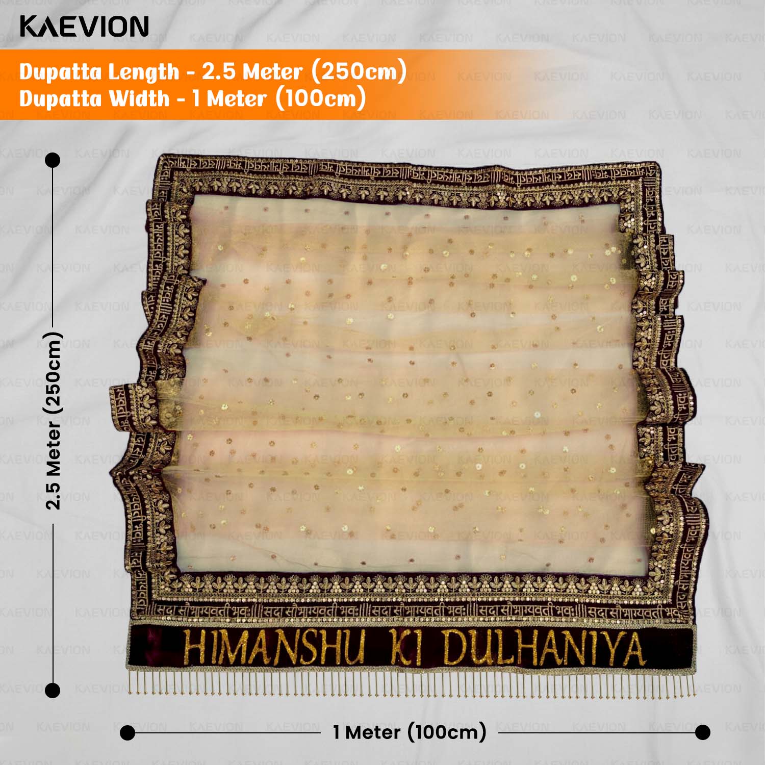 KAEVION Name Printed Wedding Dupatta | Trending Bride Odhni For Entry | Net Bridal Chunni with Kid’s Duppatta | Entry Look Dupatta for Dulhan