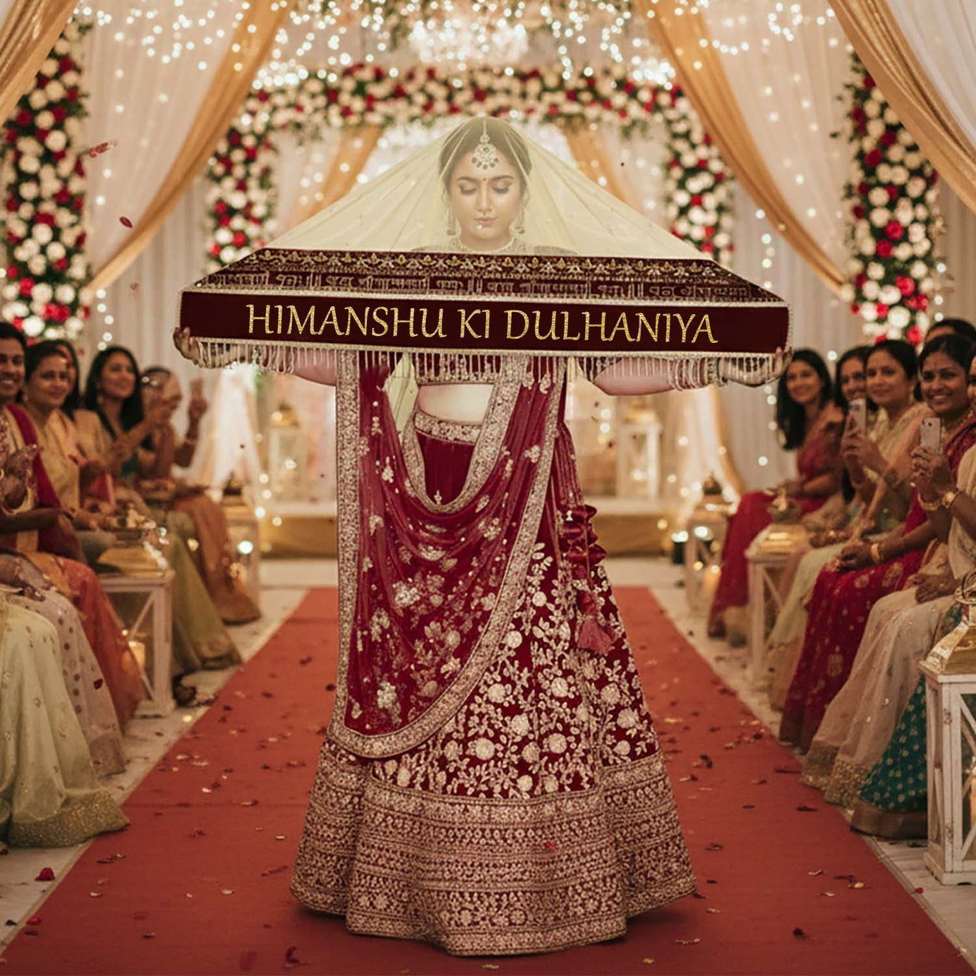 KAEVION Name Printed Wedding Dupatta | Trending Bride Odhni For Entry | Net Bridal Chunni with Kid’s Duppatta | Entry Look Dupatta for Dulhan