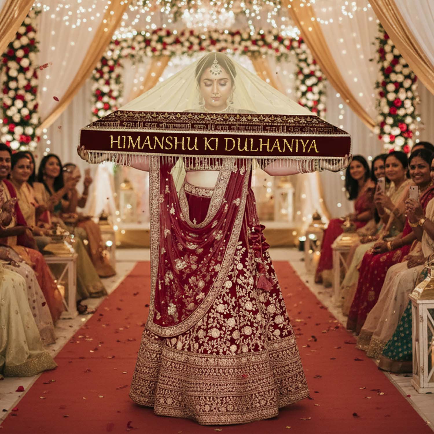KAEVION Name Printed Wedding Dupatta | Trending Bride Odhni For Entry | Net Bridal Chunni with Kid’s Duppatta | Entry Look Dupatta for Dulhan