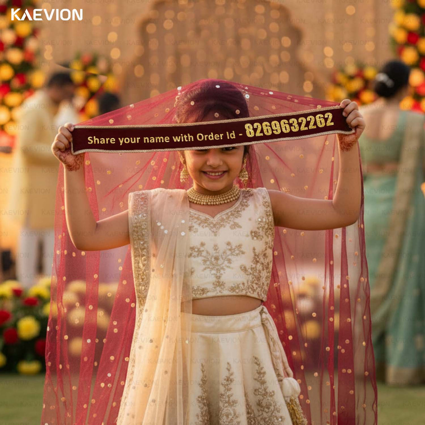 KAEVION Marriage Reception Bride Chunni | Children Entry Dupatta Set | Customized Sada Saubhagyawati Raho Odhni with Masi Ki Shadi Dupatta
