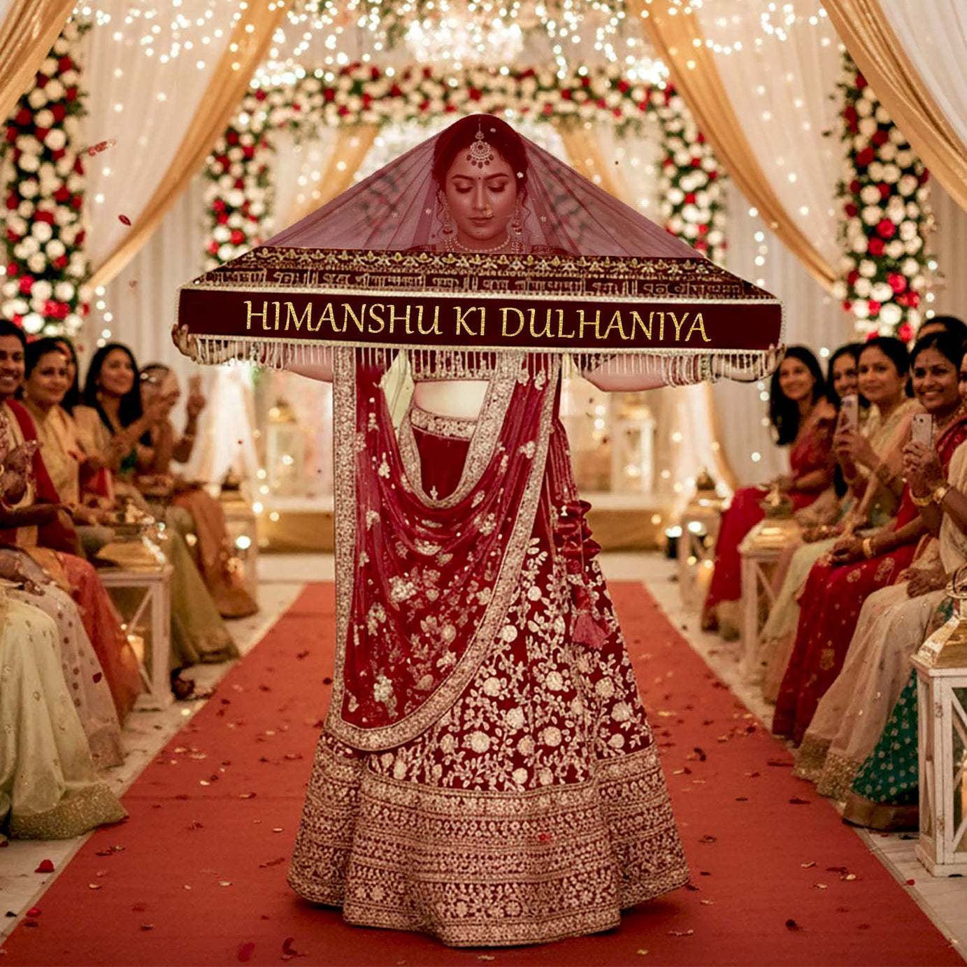 KAEVION Marriage Reception Bride Chunni | Children Entry Dupatta Set | Customized Sada Saubhagyawati Raho Odhni with Masi Ki Shadi Dupatta