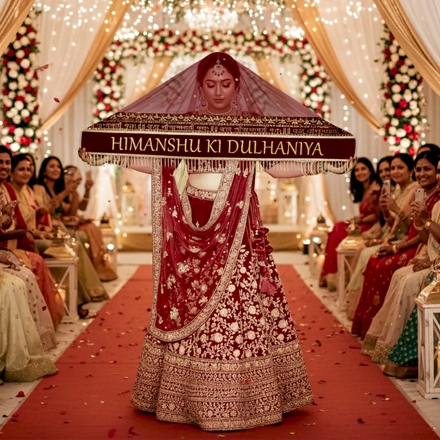 KAEVION Marriage Reception Bride Chunni | Children Entry Dupatta Set | Customized Sada Saubhagyawati Raho Odhni with Masi Ki Shadi Dupatta