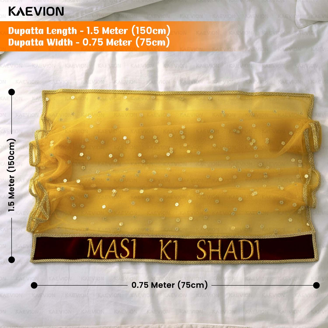 Kaevion Embroidered Indian Wedding Duppata with Name | Customized Name Dupatta with Kid’s Dupatta | Net Bridal Entry Dupatta