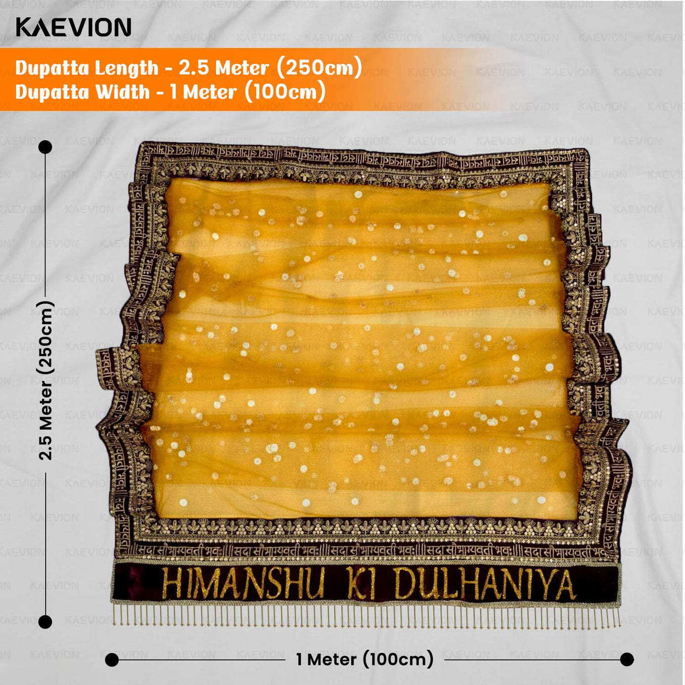 Kaevion Embroidered Indian Wedding Duppata with Name | Customized Name Dupatta with Kid’s Dupatta | Net Bridal Entry Dupatta