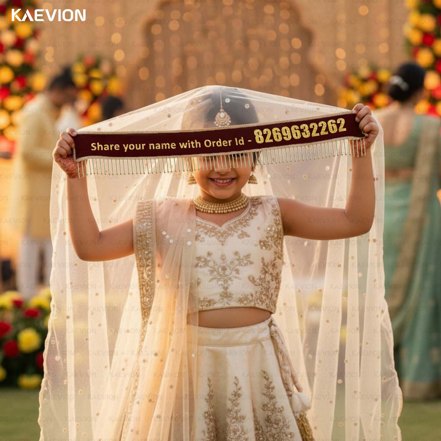 KAEVION Customized Bride Entry Dupatta with Kid’s Entry Dupatta | Name Printed Text Chunni | Hashtag Duppatta for Bride