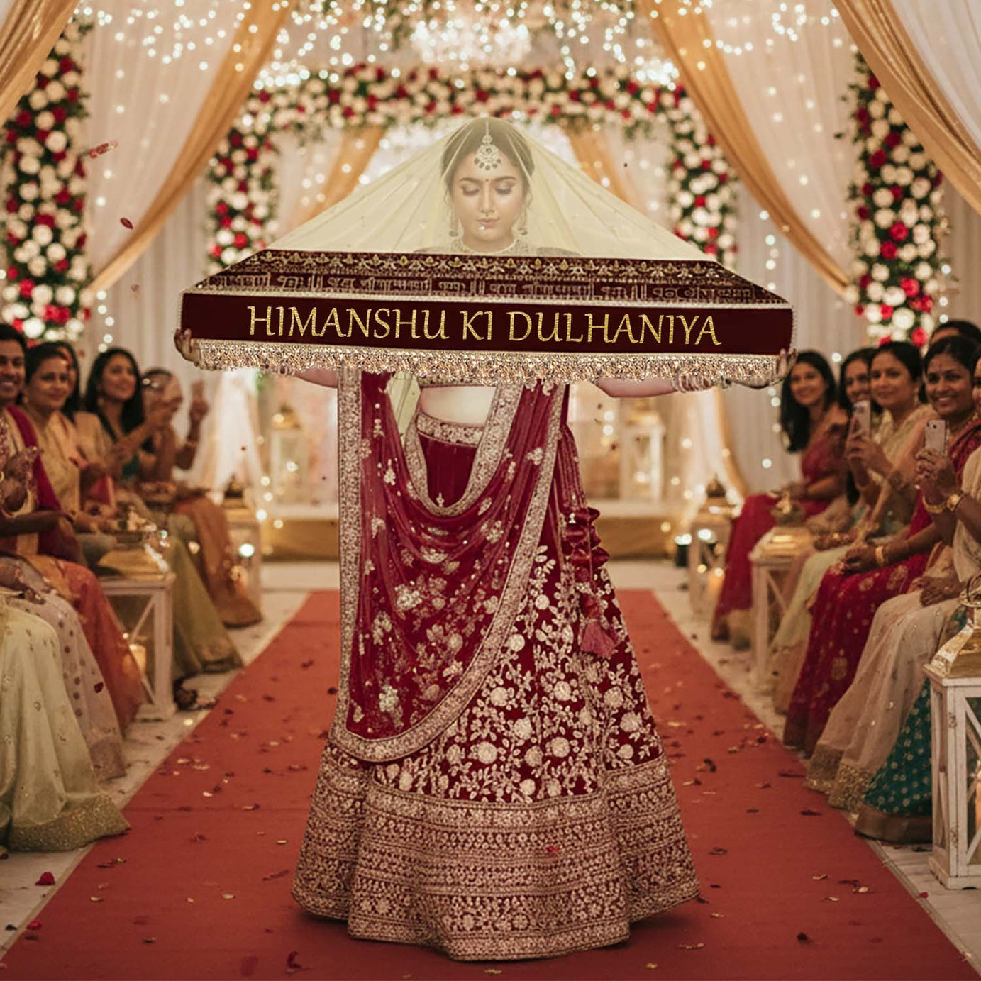KAEVION Customized Bride Entry Dupatta with Kid’s Entry Dupatta | Name Printed Text Chunni | Hashtag Duppatta for Bride