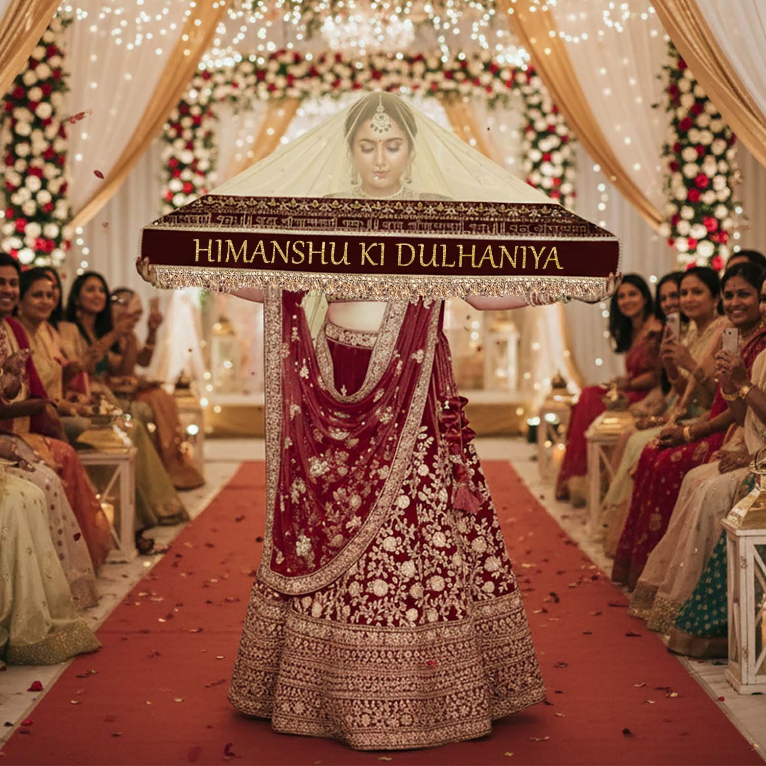 KAEVION Customized Bride Entry Dupatta with Kid’s Entry Dupatta | Name Printed Text Chunni | Hashtag Duppatta for Bride