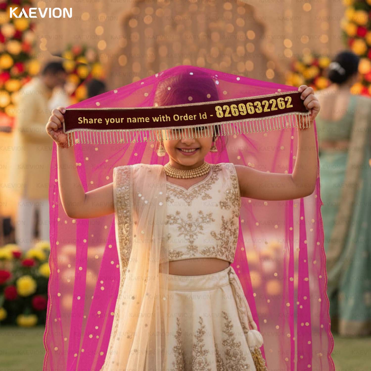 KAEVION Indian Wedding Dupattas | Customized Wedding Gift For Bride | Ethnic Sequins Embroidered Chunni & Children’s Entry Odhni