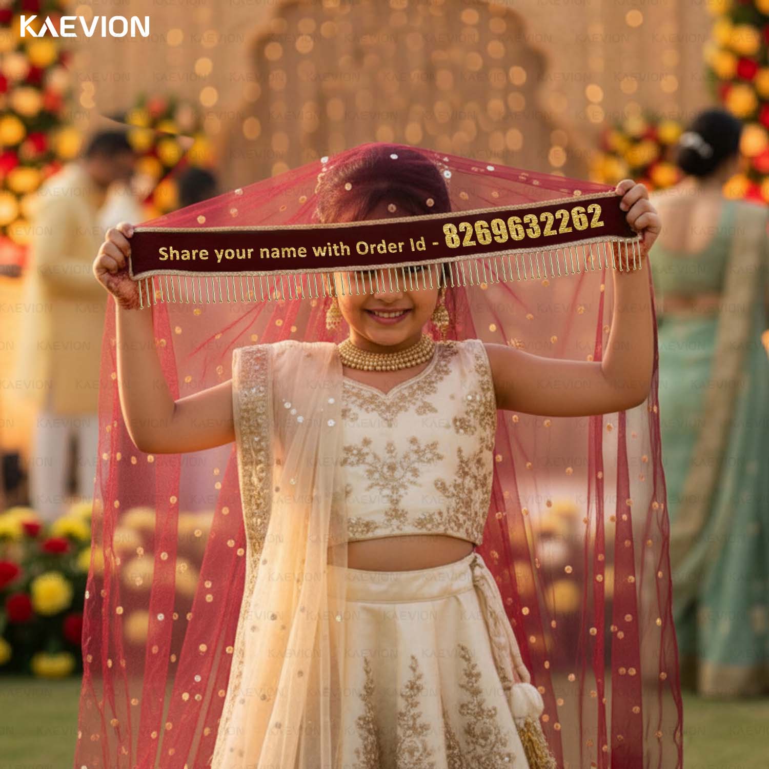 KAEVION Heavy Embroidered Bridal Sada Saubhagya Chunni | दीदी की शादी का दुपट्टा | Odhni for Indian Bride | Custom Name Bridal and Kid Dupatta