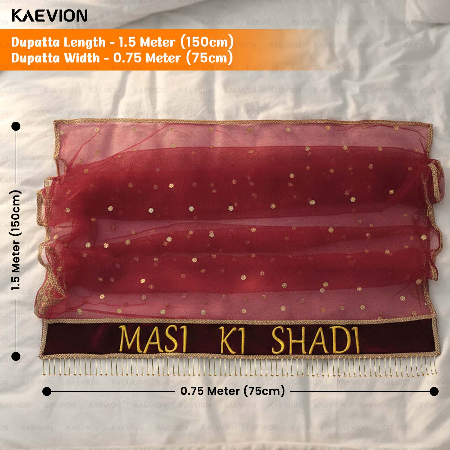 KAEVION Heavy Embroidered Bridal Sada Saubhagya Chunni | दीदी की शादी का दुपट्टा | Odhni for Indian Bride | Custom Name Bridal and Kid Dupatta