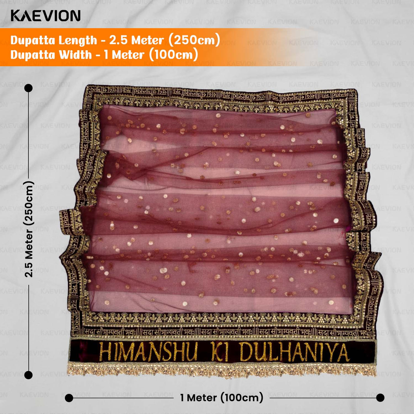 KAEVION Heavy Embroidered Bridal Sada Saubhagya Chunni | दीदी की शादी का दुपट्टा | Odhni for Indian Bride | Custom Name Bridal and Kid Dupatta