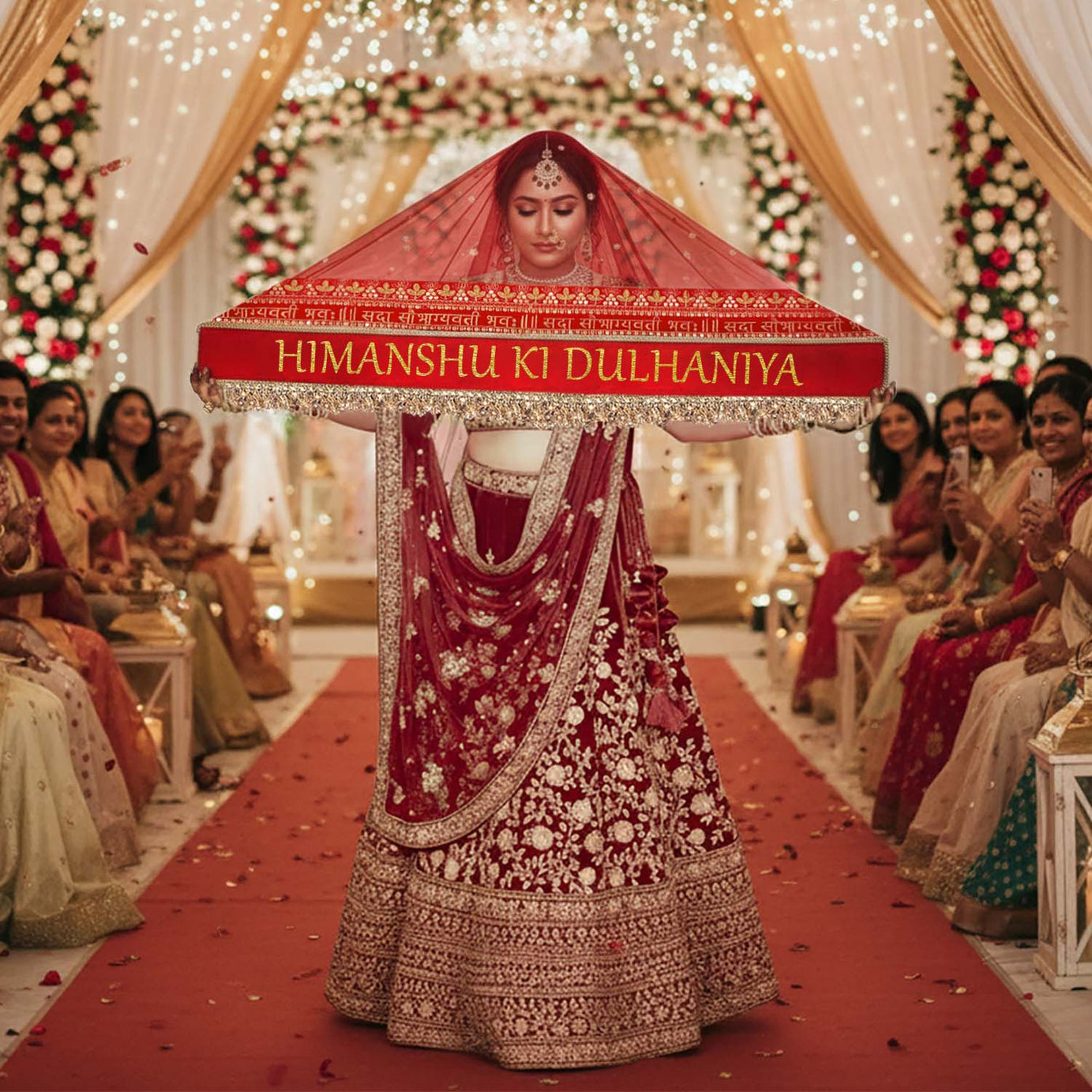 KAEVION Sada Saubhagyawati Customized Bridal Dupatta with #Bua ki Shadi #Didi ki Shadi Kid’s Entry Dupatta