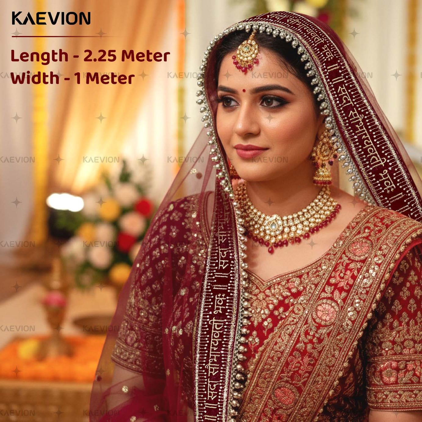 Bridal Sada Saubhagyawati Maroon Marriage Dupatta for Religious Functions, Wedding Rituals and Marriage Ceremonies