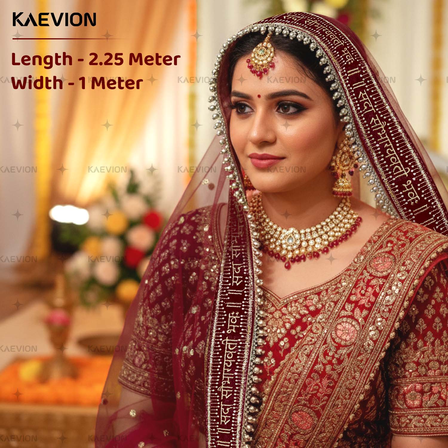 Bridal Sada Saubhagyawati Maroon Marriage Dupatta for Religious Functions, Wedding Rituals and Marriage Ceremonies