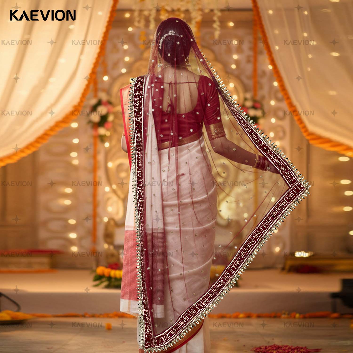 Bridal Sada Saubhagyawati Maroon Marriage Dupatta for Religious Functions, Wedding Rituals and Marriage Ceremonies