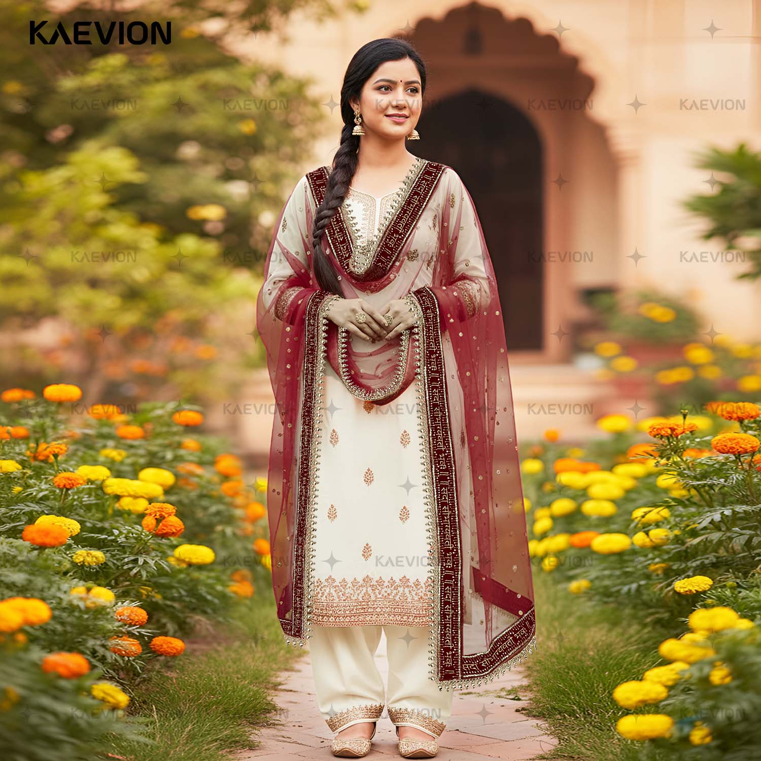 Bridal Sada Saubhagyawati Maroon Marriage Dupatta for Religious Functions, Wedding Rituals and Marriage Ceremonies