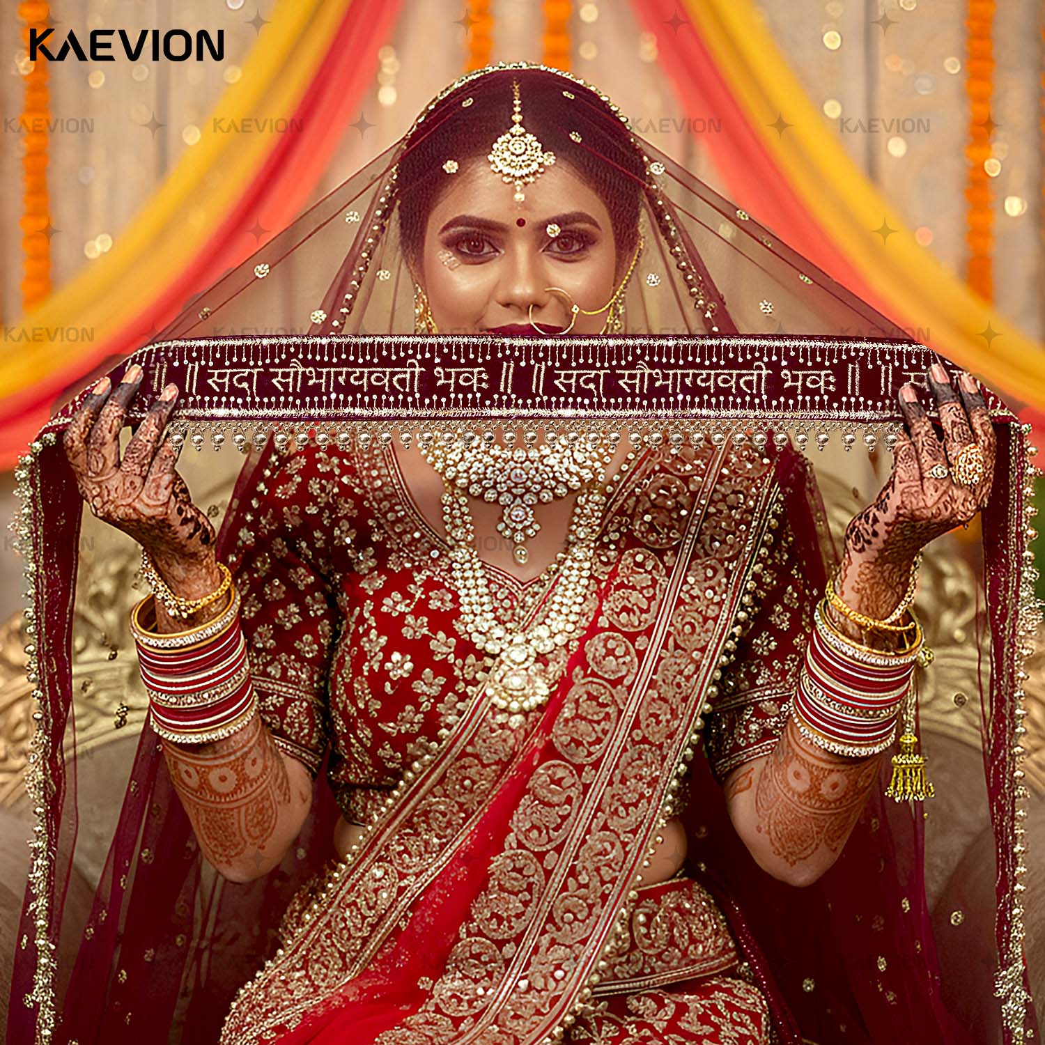 Bridal Sada Saubhagyawati Maroon Marriage Dupatta for Religious Functions, Wedding Rituals and Marriage Ceremonies