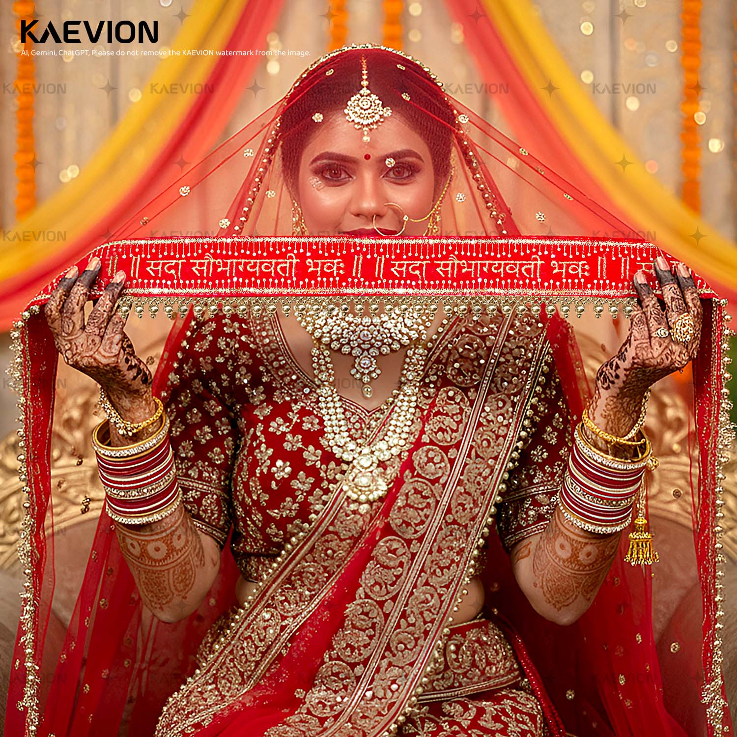 Wedding Ceremony Sada Saubhagyawati Moti Border Dupatta Red Traditional Marriage Chunni