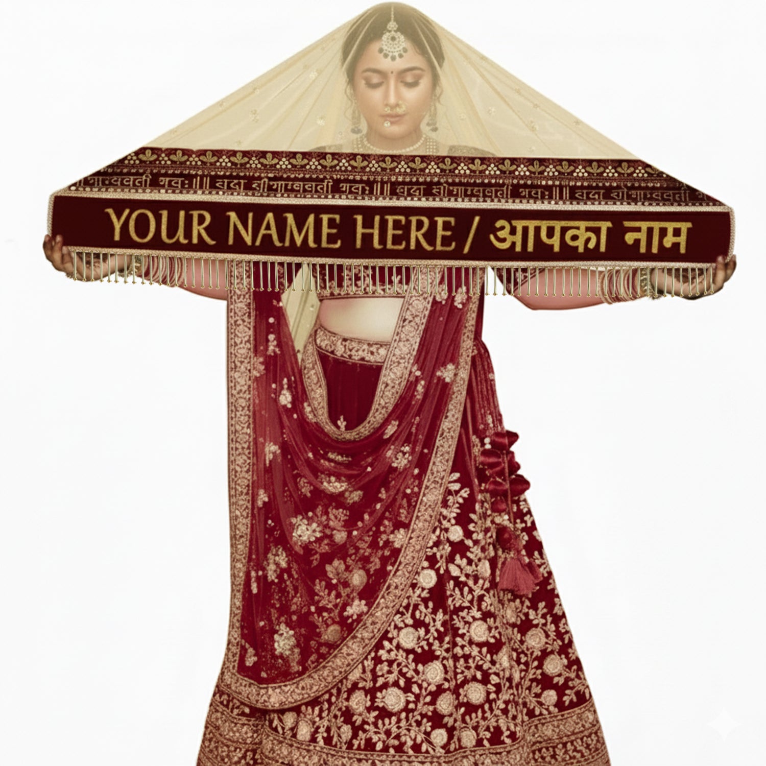 KAEVION Bridal Name Dupatta | Bride’s Duppatta for Marriage Reception | Chunnis & Dupattas with Customized Name | Net Dulhan Dupatta for Wedding Day