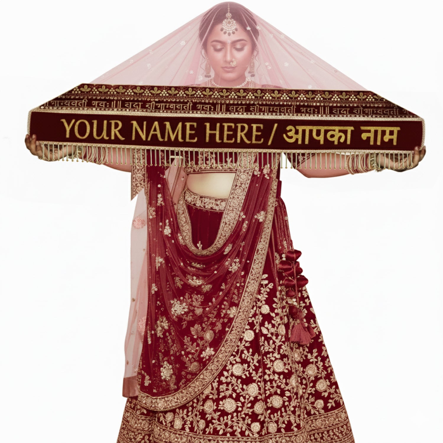 Kaevion Bridal Sada Saubhagyawati Dupatta with Pipelace Border | Customized Dulhan Wedding Dupatta | Chunni for Marriage/ Shadi Ki Chunri/Shagun Ka Dupattas