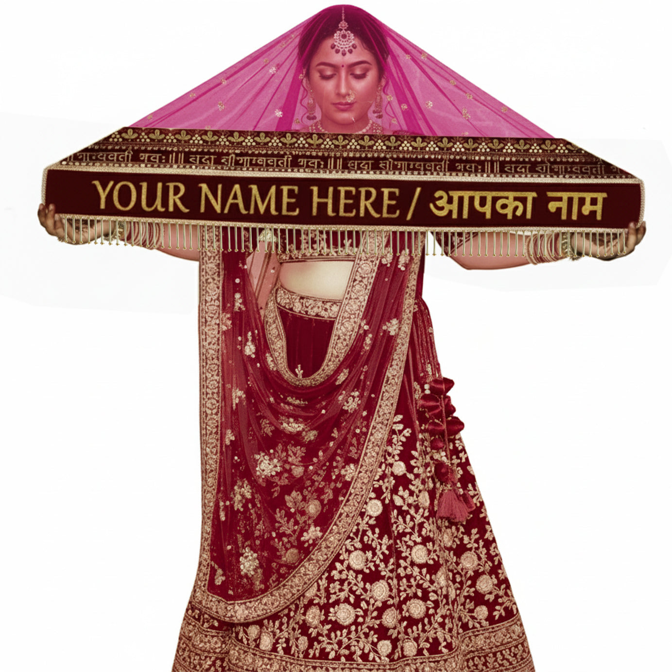 kaevion Sada Saubhagyawati Bridal Customized Dupatta | Name Bride Chunni & Dupattas | Dulhan Name Wala dupatta for Marriage, Indian, Punjabi, Sagan Ceremony, Mangni, Teej, Karwachauth