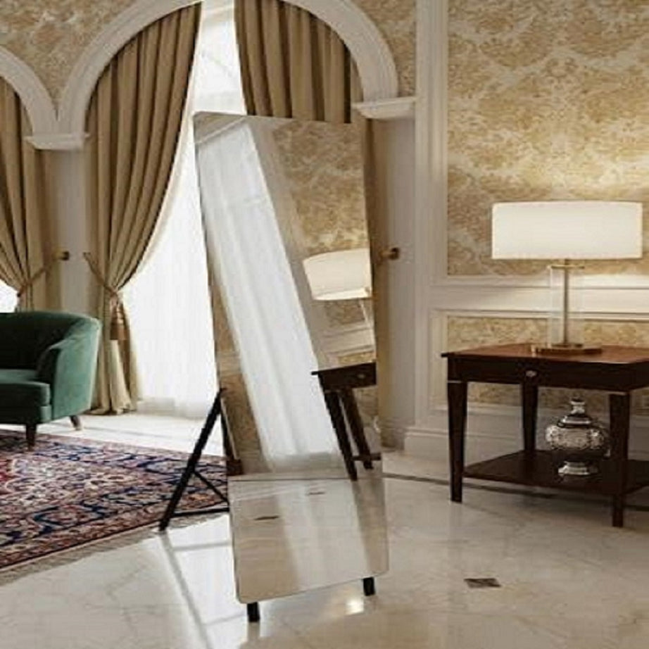 KAEVION Full-Length Floor Mirror with Stand, 64"x21" Large Rectangular Standing Mirror, Frameless Mirror Modern Design for Bedroom, Living Room, Dressing Room, & Hallway