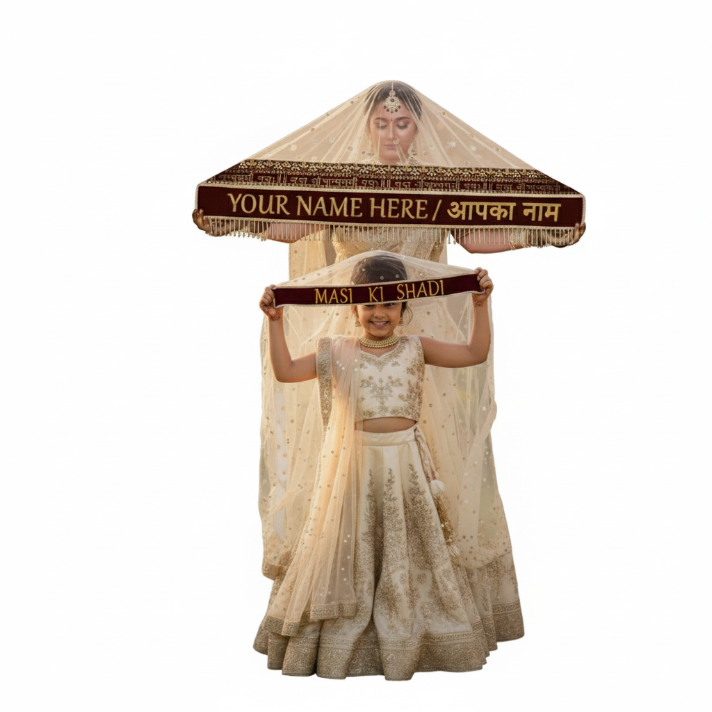 KAEVION Sada Saubhagyawati Dupatta with Kid’s Entry Chunni | Bride and Kid’s Dupatta Set | Bridal Dupatta Set with बुआ की शादी का दुपट्टा