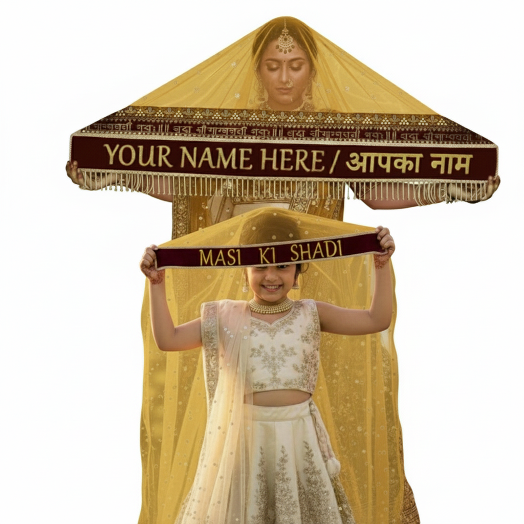 KAEVION Sada Saubhagyawati Dupatta with Kid’s Entry Chunni | Bride and Kid’s Dupatta Set | Bridal Dupatta Set with बुआ की शादी का दुपट्टा