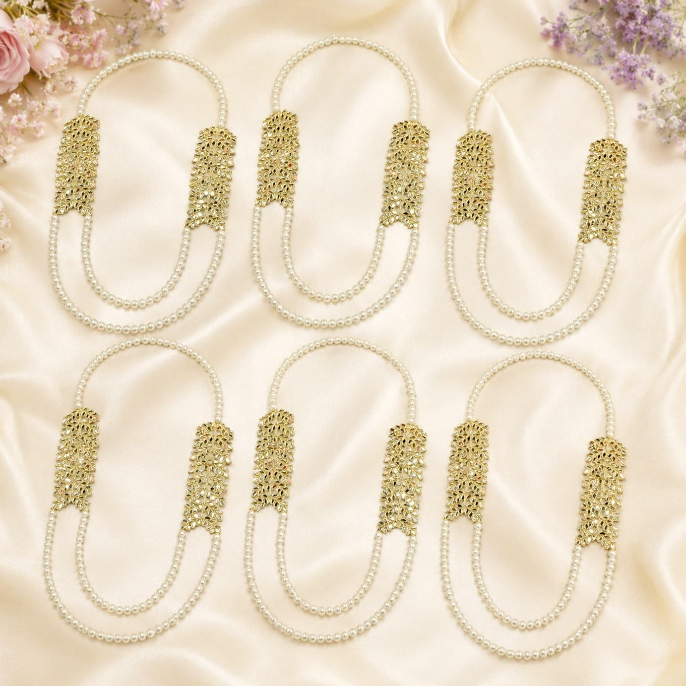 KAEVION Premium Pearl & Mirror leave Golden Designer Swagat Mala Set For Wedding, Receptions , Engagements.