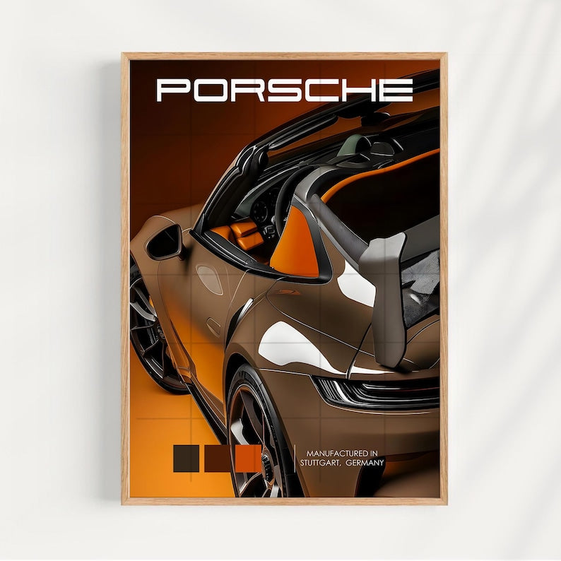 Kaevion Sports Car Wall Frames, 911 Car Model Wall Decor, Wall Art for Automotive Companies, telecom Companies, Car Showrooms- Set of 3 (Tuscan Brown)